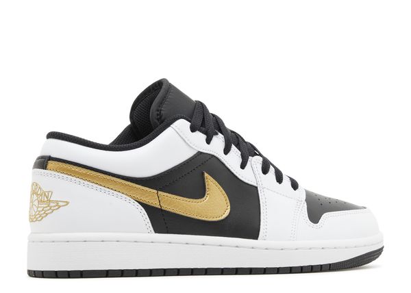 Jordan 1 Low White Black Metallic Gold Swoosh